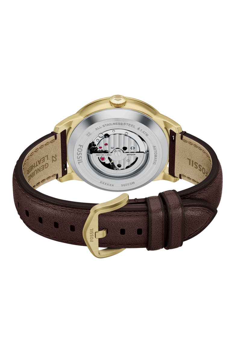 Townsman Automatic Leather Strap Watch, 44mm, Alternate, color, BROWN