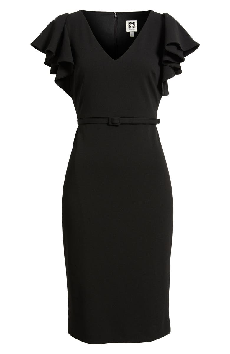 Anne Klein Belted Flutter Sleeve Sheath Dress, Alternate, color, Anne Black