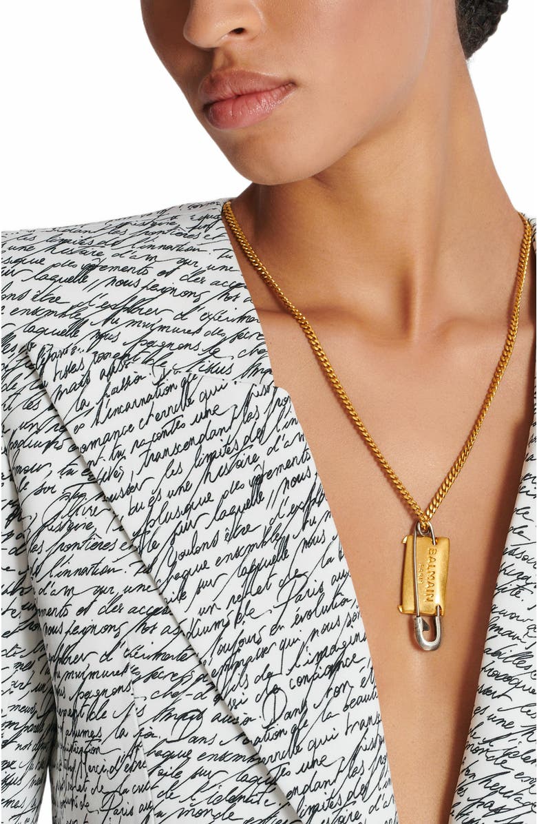 Balmain Brass Safety Pin Necklace, Alternate, color, 