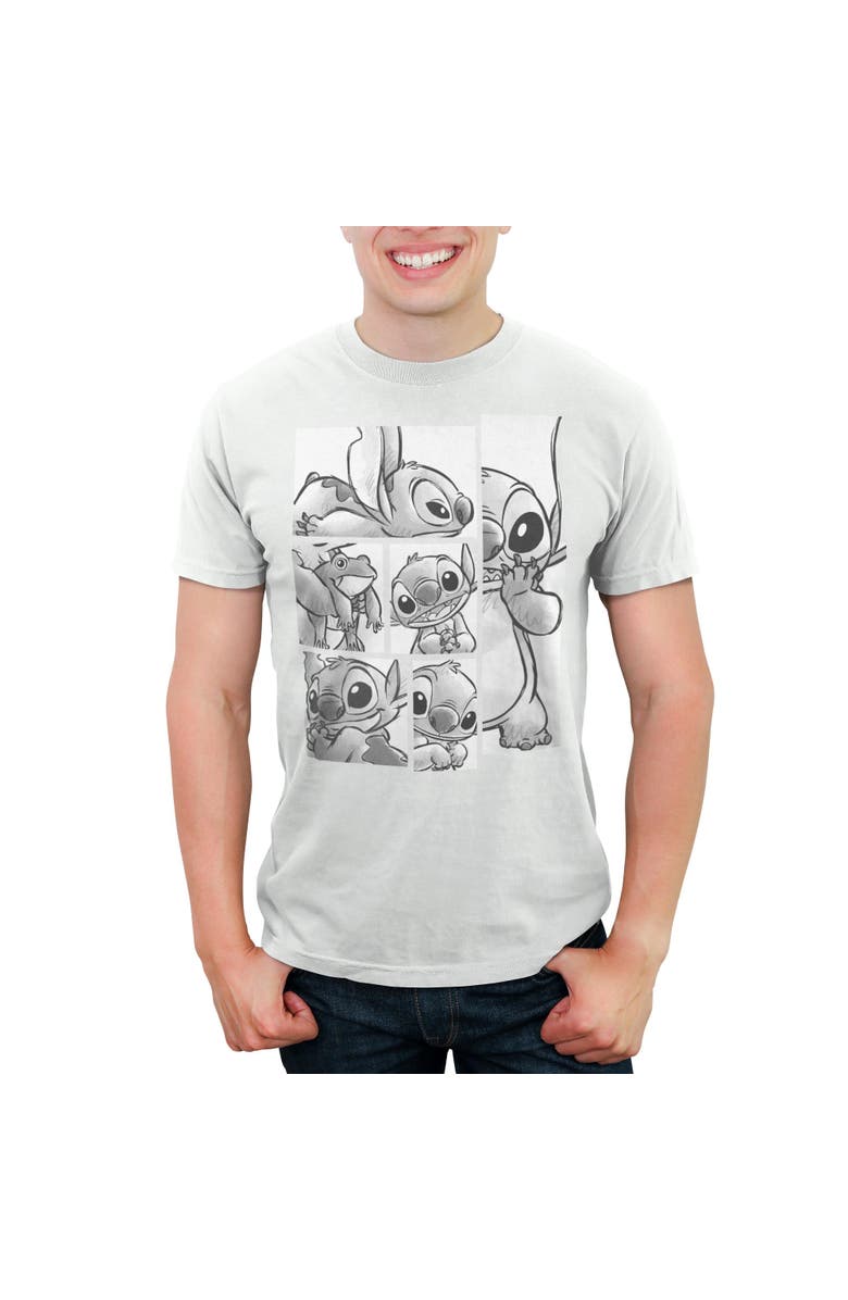 Lilo & Stitch Men's Lilo & Stitch Grayscale Sketches of Stitch Graphic T-Shirt, Main, color, White