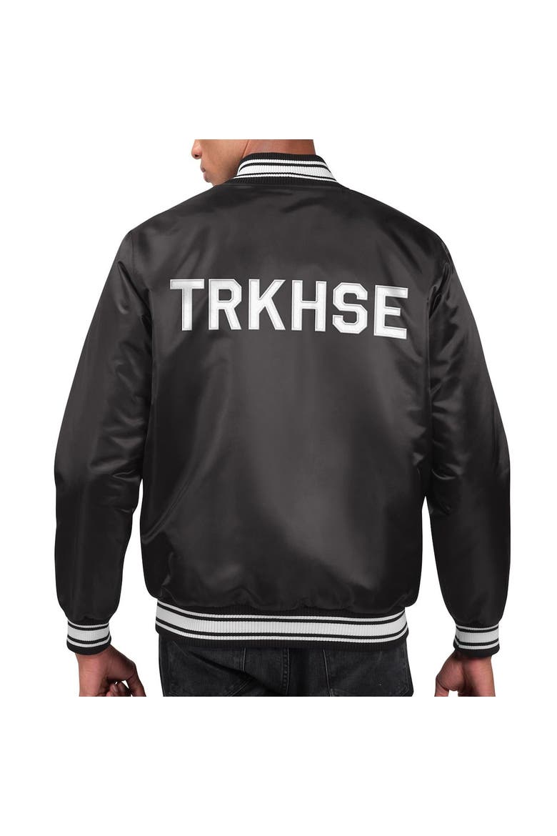 Men's Starter Black TRACKHOUSE RACING Locker Room Varsity Satin Full-Snap Jacket, Alternate, color, Black