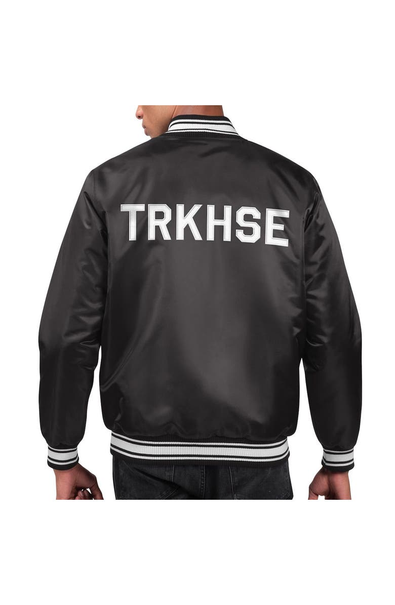 STARTER Men's Starter Black TRACKHOUSE RACING Locker Room Varsity Satin Full-Snap Jacket, Alternate, color, Black