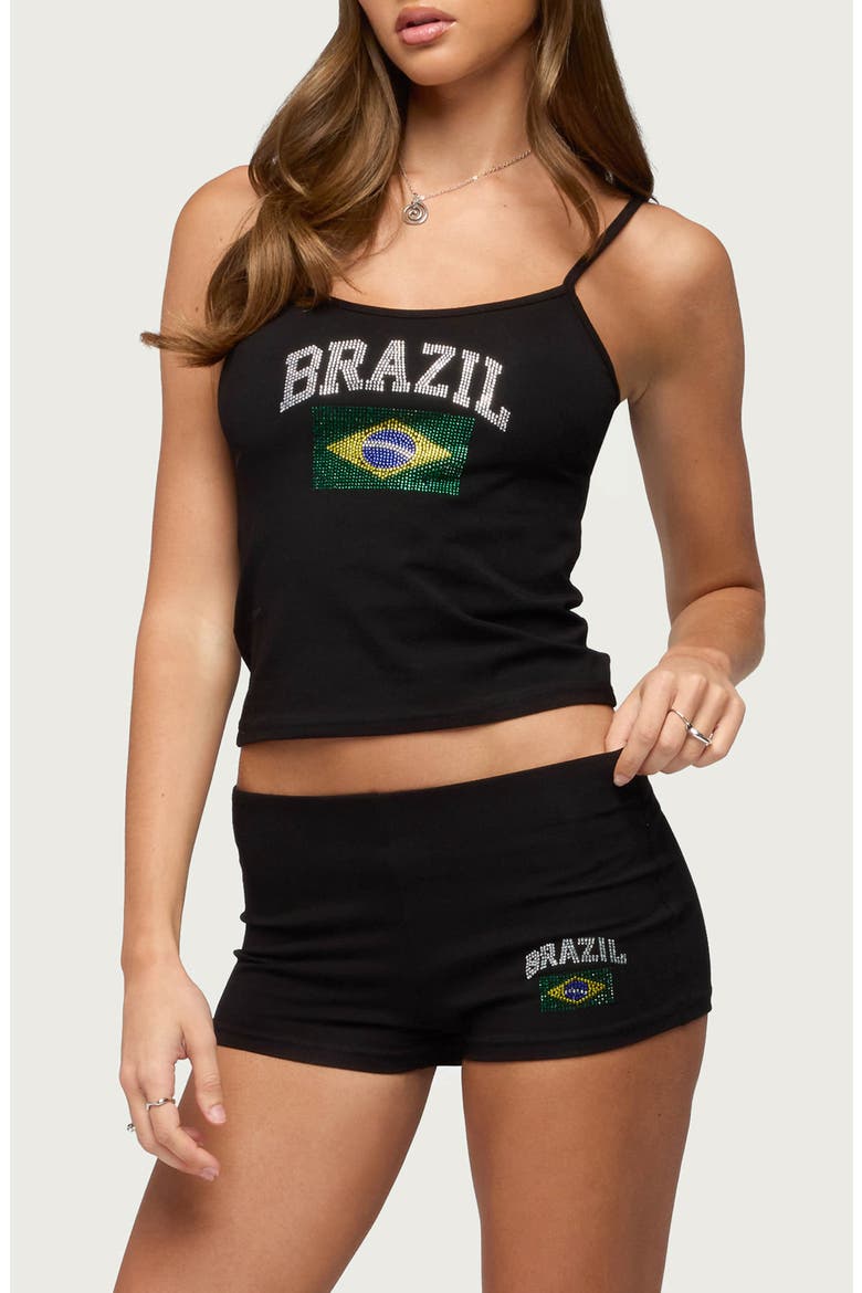 Brazil Rhinestone Crop Camisole, Main, color, BLACK
