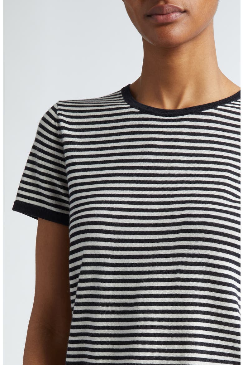 Nadette Stripe Short Sleeve Merino Wool & Silk Sweater, Alternate, color, MIDNIGHT/ IVORY STRIPE