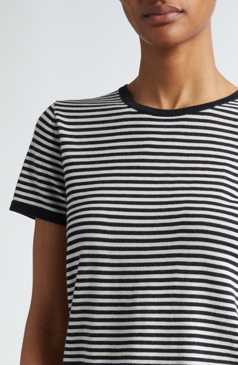 Nili Lotan Nadette Stripe Short Sleeve Merino Wool & Silk Sweater, Alternate, color, 