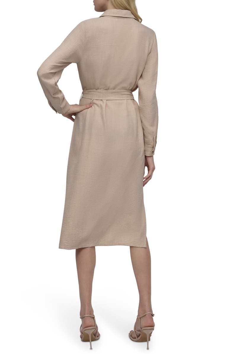 DKNY Long Sleeve Belted Midi Shirtdress, Alternate, color, Beige