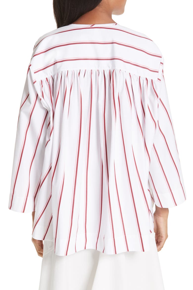 Tie Neck Cotton Poplin Blouse, Alternate, color, OPTIC WHITE CAMEO PINK