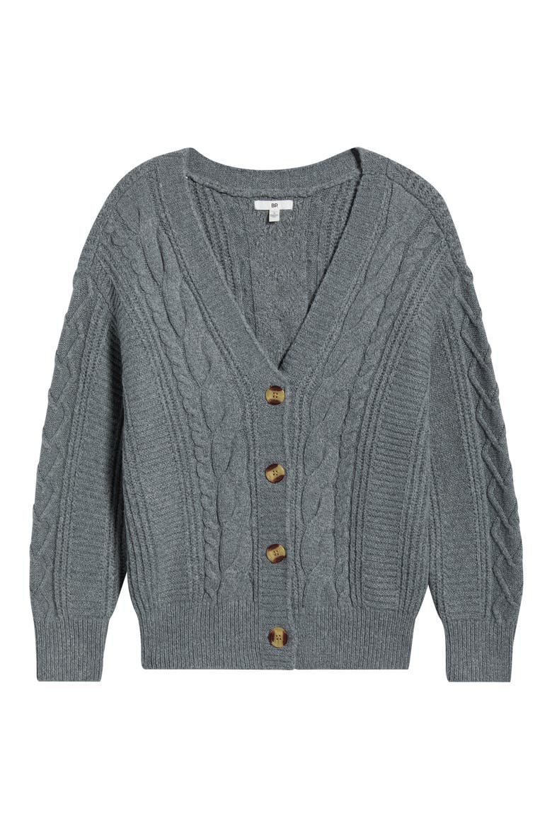 Relaxed Cable Stitch V-Neck Cardigan, Main, color, GREY CLOUDY HEATHER