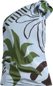 Topshop Scarf Print One-Shoulder Top