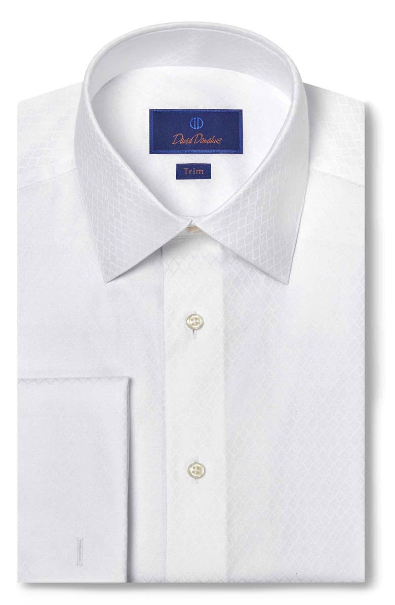 David Donahue Trim Fit Solid Cotton Dobby Formal Shirt, Main, color, 