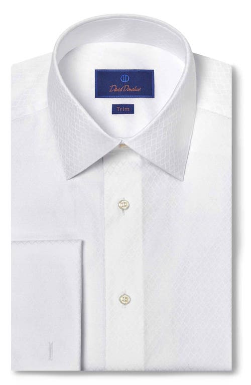 David Donahue Trim Fit Solid Cotton Dobby Dress Shirt in White/White 