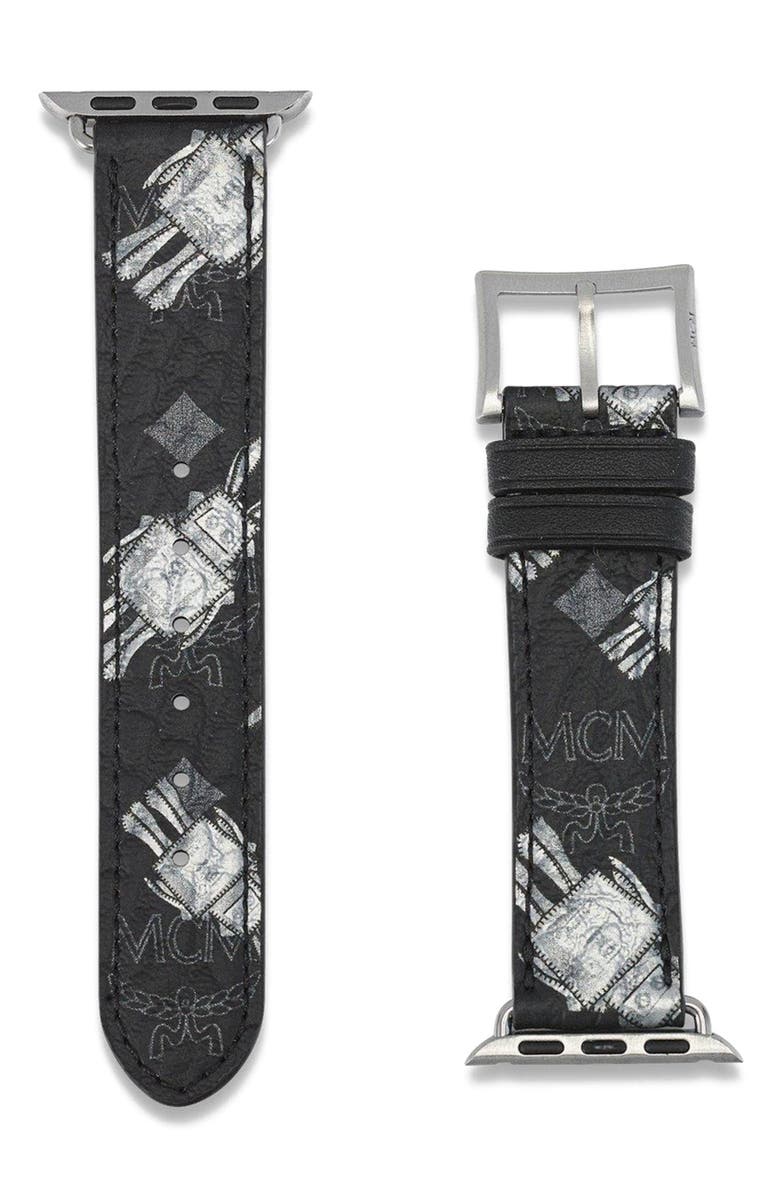 MCM 38-41mm Apple Watch Band in Rabot Rabot Visetos, Alternate, color, Black