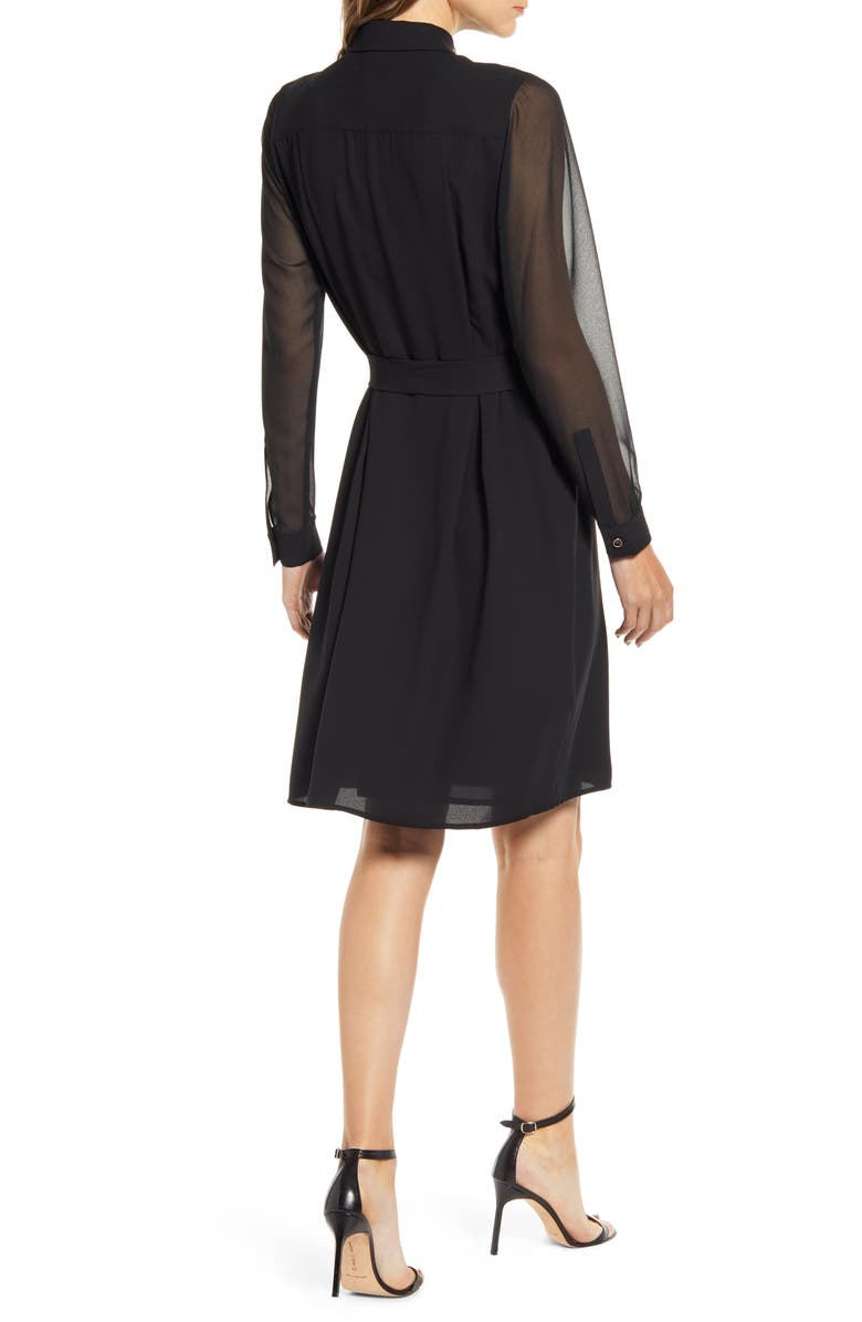 Anne Klein Long Sleeve Chiffon & Crepe Shirtdress, Alternate, color, 