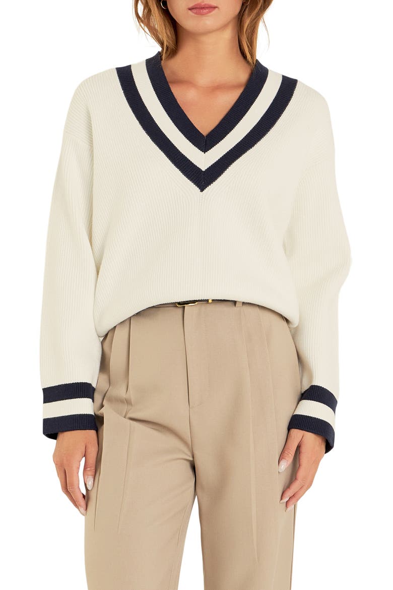 Stripe Relaxed Fit Sweater, Main, color, WHITE/ NAVY