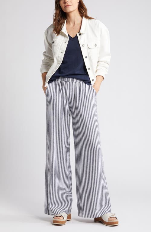Caslon Stripe Wide Leg Linen Blend Pants In Navy- White Brianne Stripe