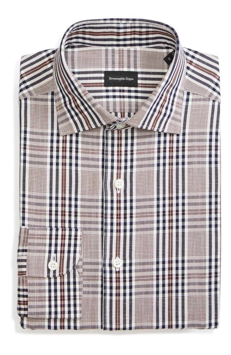 ZEGNA Ermenegildo Zegna Classic Fit Plaid Cotton & Linen Button-Up Shirt, Alternate, color, 