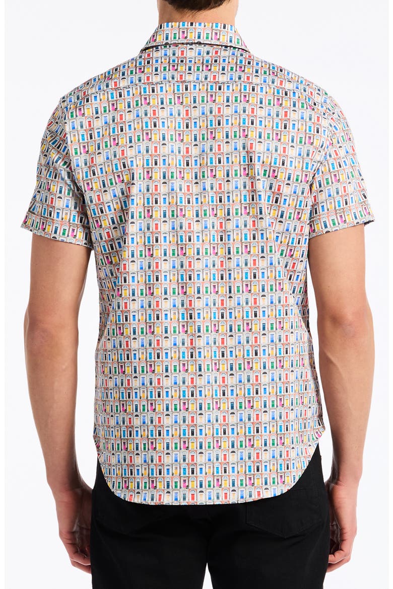 Livingston Stretch Short Sleeve Button-Up Shirt, Alternate, color, WHITE/ DOORS