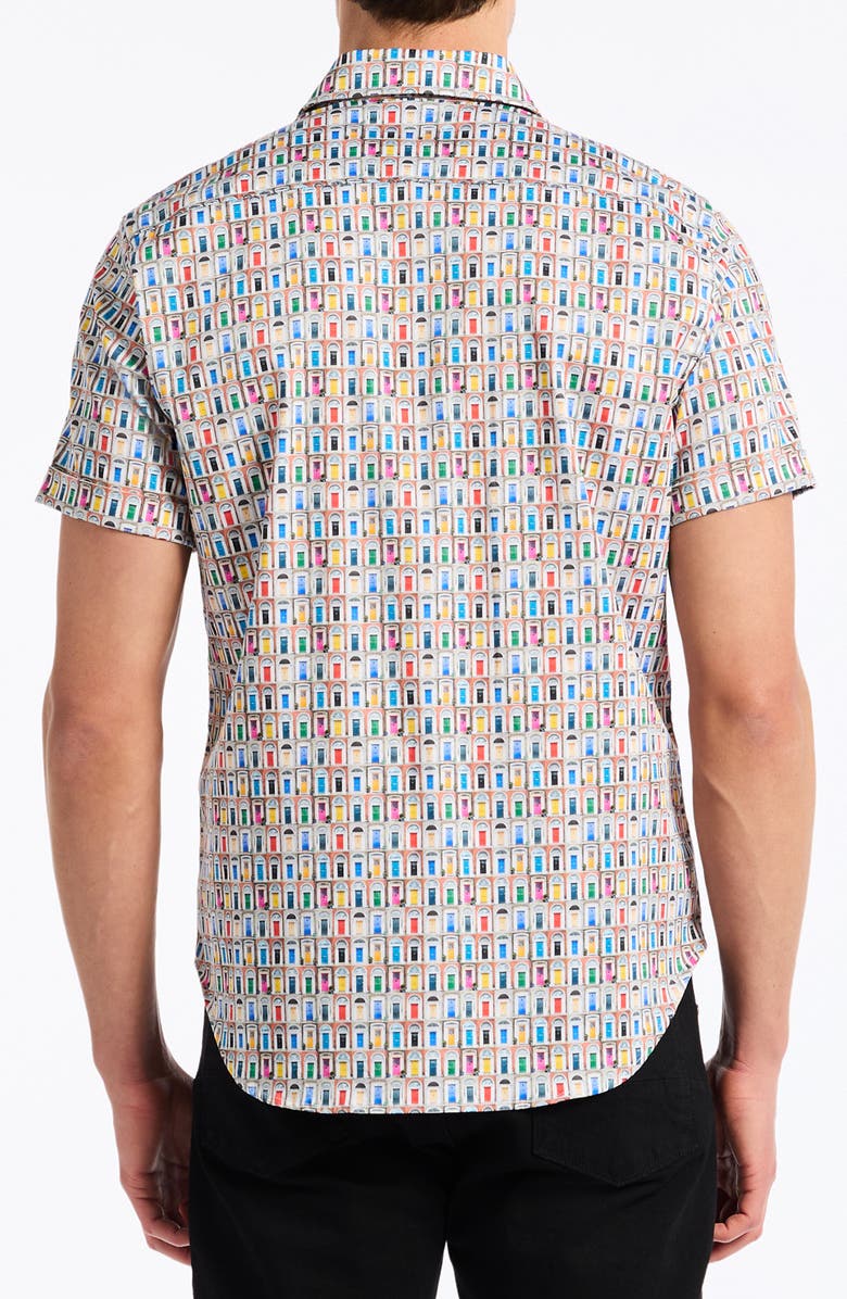 Robert Graham Livingston Stretch Short Sleeve Button-Up Shirt, Alternate, color, White/ Doors
