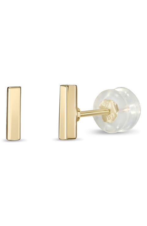 14K Gold Bar Stud Earrings