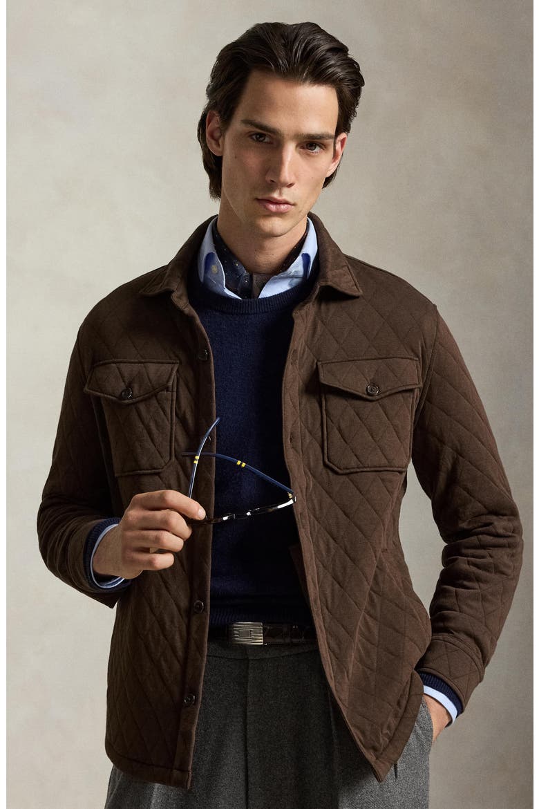 Quilted Jersey Knit Shirt Jacket, Alternate, color, NUTMEG BRW