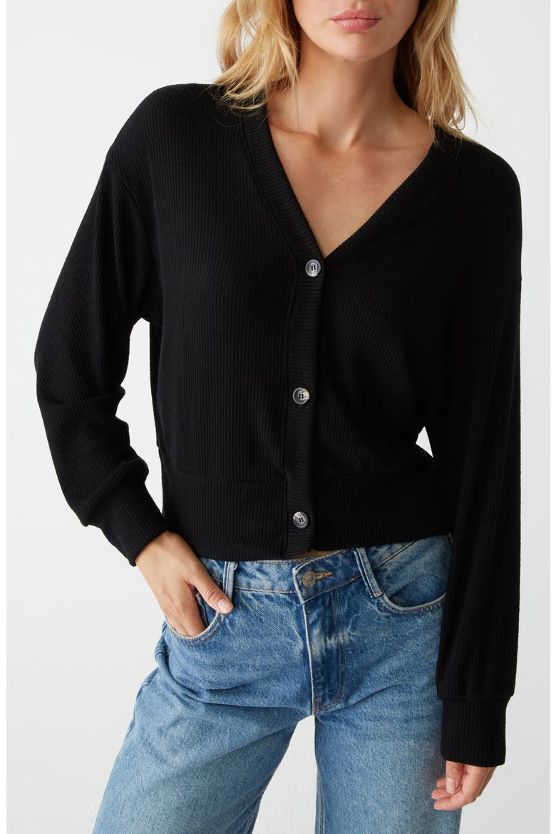 Ilsa Rib Knit Cardigan, Main, color, BLACK