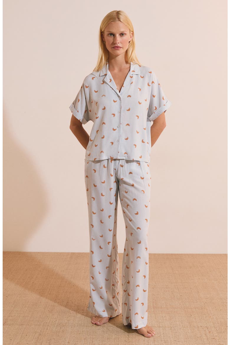 Bayla Croissant Print Pajama Shirt, Alternate, color, LIGHT BLUE