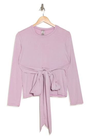 Go Couture Tie Front Long Sleeve Knit Top In Purple