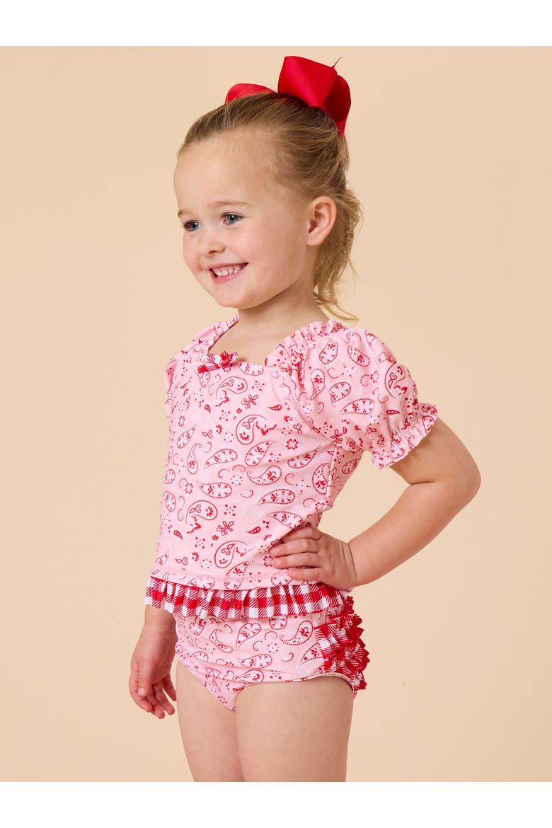 Upf50+ Puff Sleeve Ruffle Tankini 2-piece Swimsuit, Alternate, color, Pink Bandana