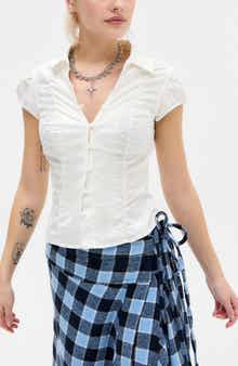 Nadine Stripe Ruched Seam Button-Up Top