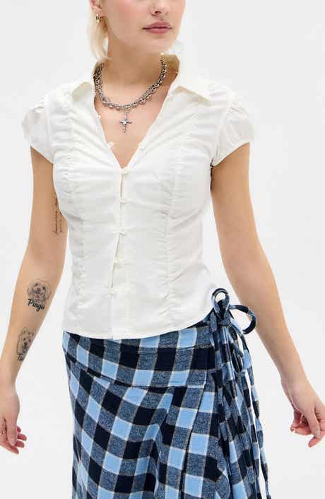 Nadine Stripe Ruched Seam Button-Up Top
