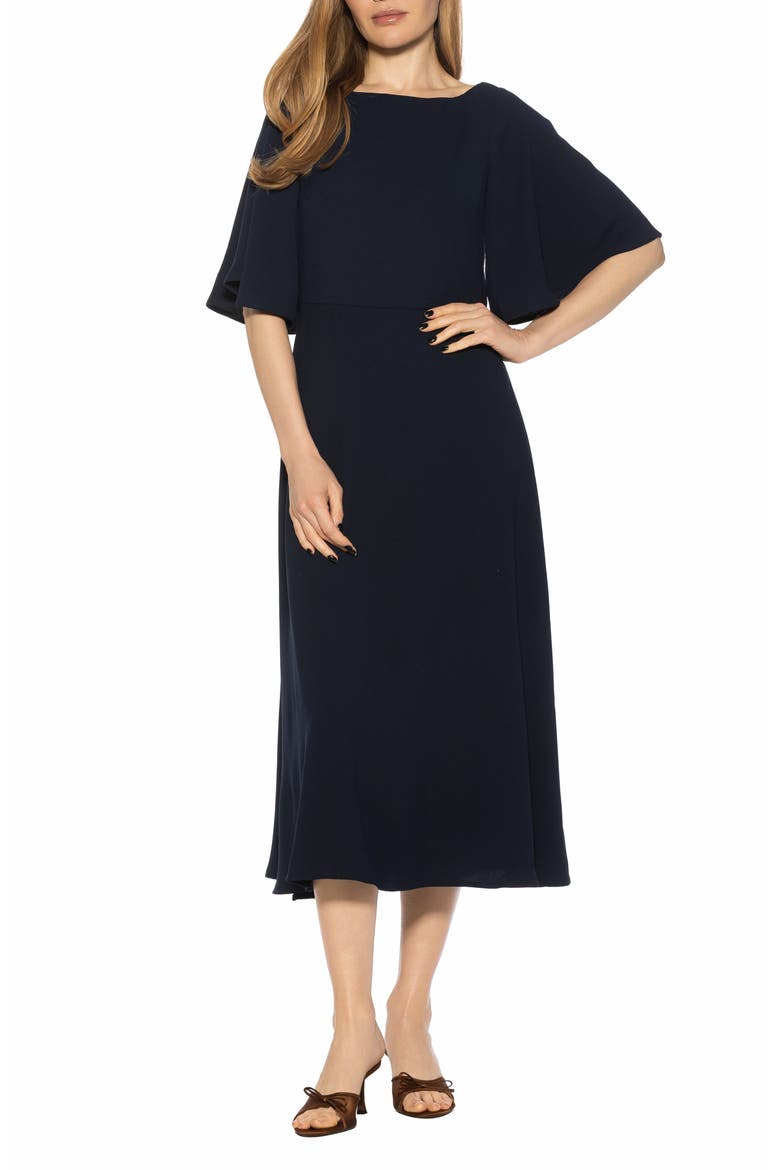 Milos Boatneck Midi Dress, Main, color, NAVY