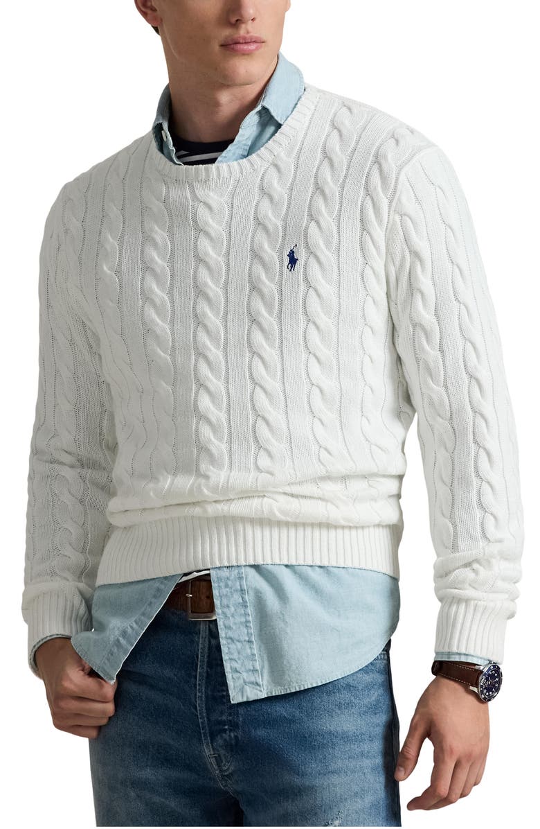 Polo Ralph Lauren Cable Knit Cotton Sweater, Main, color, White