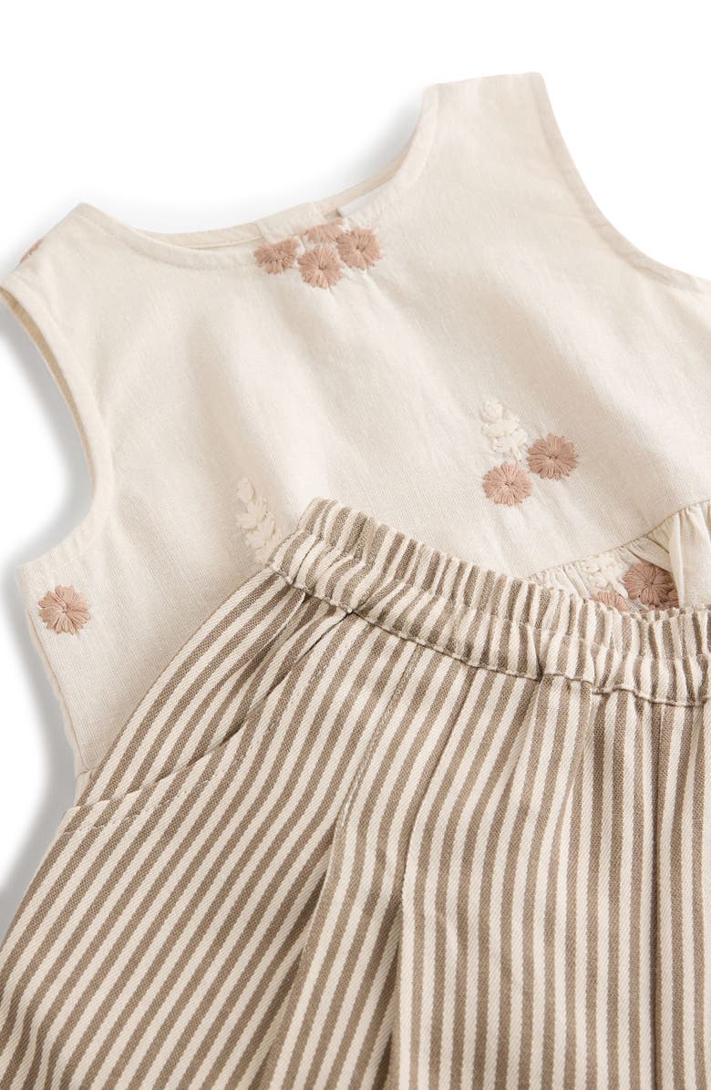 NEXT Kids' Embroidered Cotton & Linen Peplum Top & Stripe Pants Set, Alternate, color, 