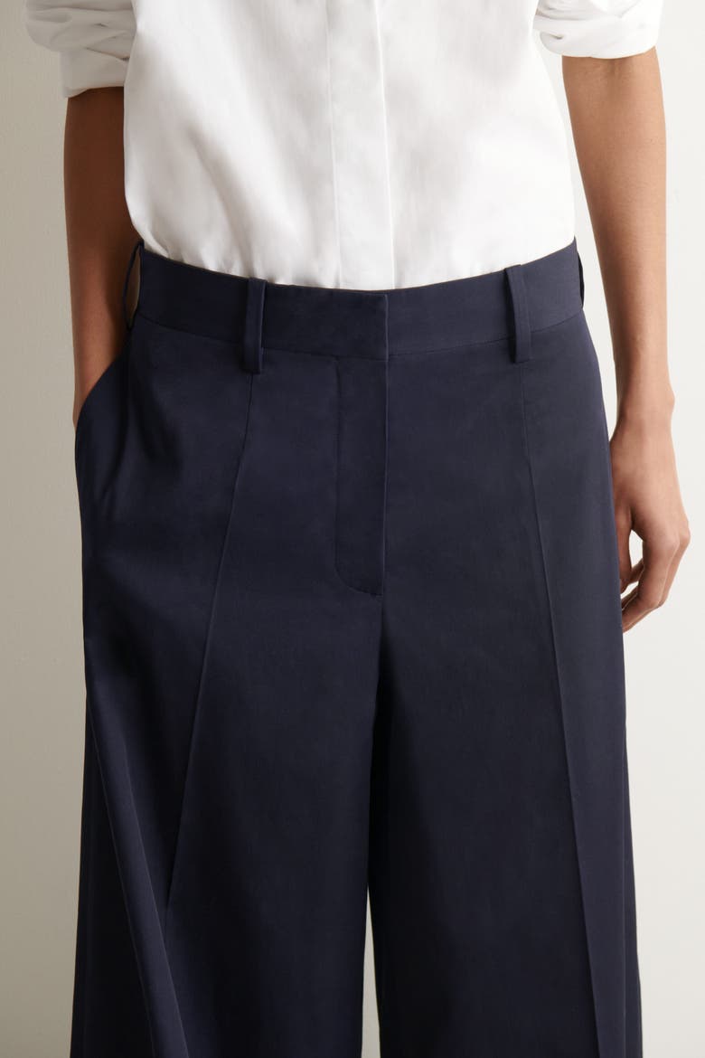 Cotton-twill Wide-leg Turn-up Pants, Alternate, color, NAVY