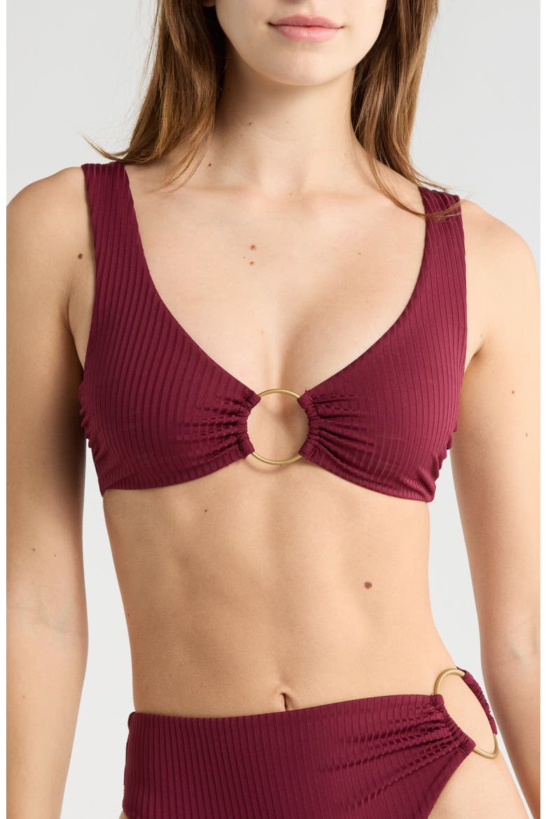 Skylar Ribbed O-Ring Bikini Top, Main, color, BURGUNDY
