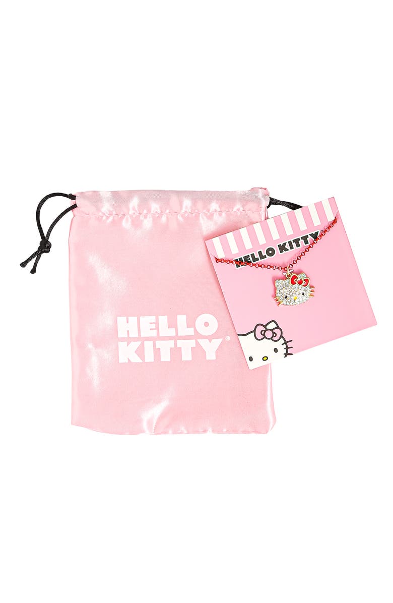 Hello Kitty Pave Pendant Necklace with Neon Red Chain, 16"+ 3", Alternate, color, Gold, Neon Red