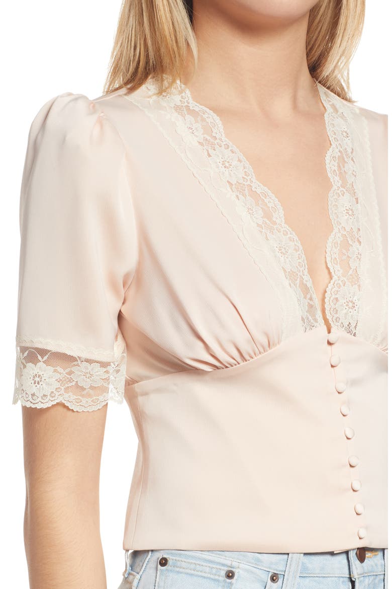 Cosima Lace V-Neck Satin Top, Alternate, color, BLUSH SATIN