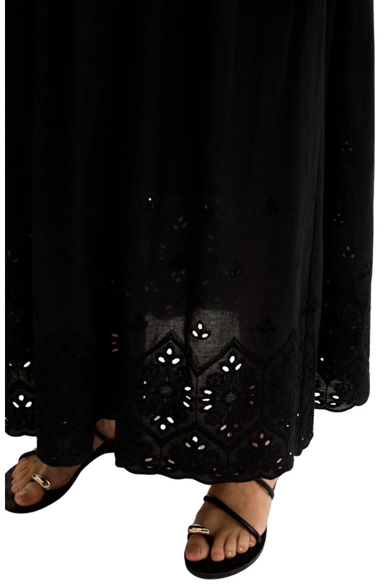 Sydney Short Sleeve Jersey Bodice Embroidered Midi Dress, Alternate, color, Black