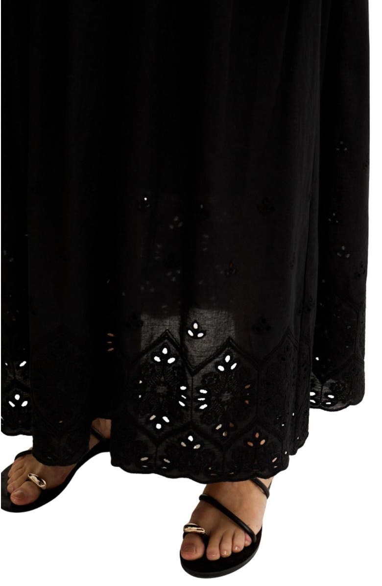 LILY AND LIONEL Sydney Short Sleeve Jersey Bodice Embroidered Midi Dress, Alternate, color, Black