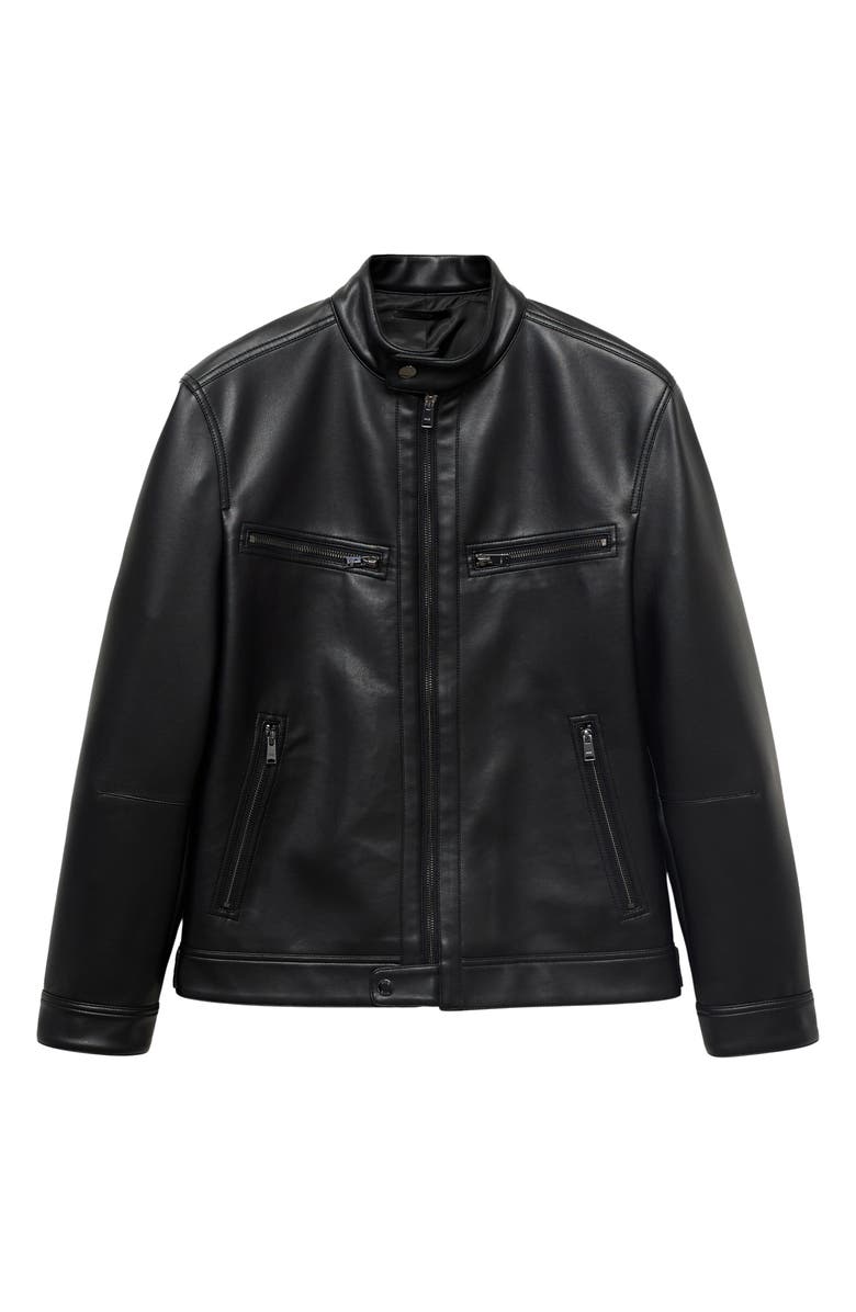MANGO Faux Leather Moto Jacket, Alternate, color, Black