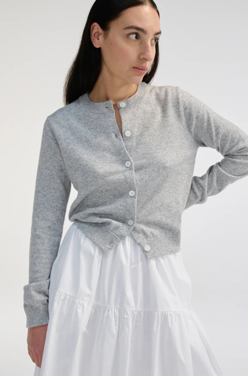 Almina Concept Classic Crew Wool Cardigan In Light Grey
