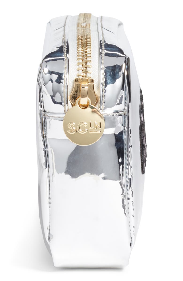 Stoney Clover Lane Glow Small Silver Patent Cosmetics Bag, Alternate, color,