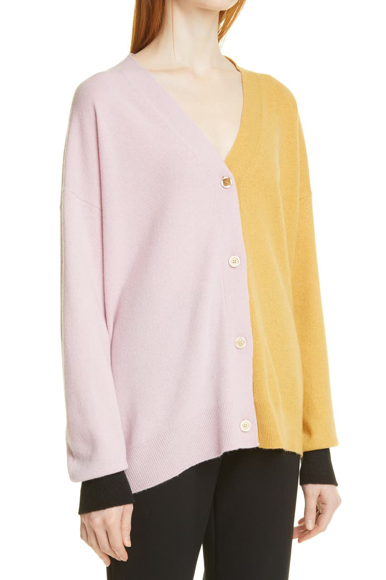 Colorblock Cashmere & Wool Cardigan, Alternate, color, PEONY