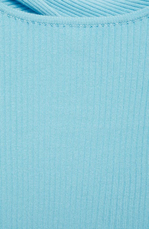 Mango Ribbed Short Sleeve Sweater With Back Opening In Turquoise