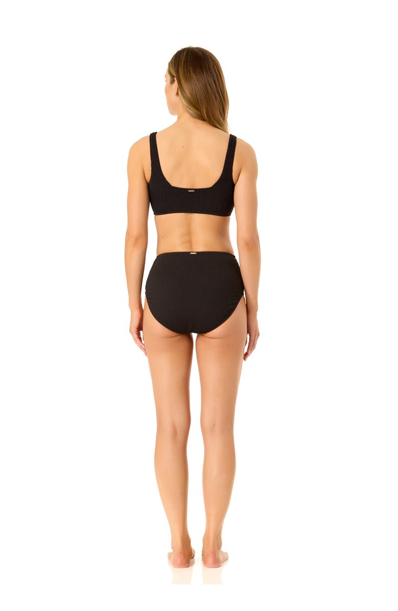 Anne Cole Women's Live In Color Textured Classic Square Neck Bralette Bikini Swim Top, Alternate, color, Black