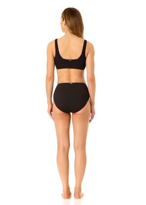 Anne Cole Live In Color Textured Classic Square Neck Bralette Bikini Swim Top In Black