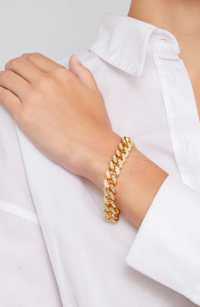 Adornia Crystal Curb Chain Bracelet & Necklace Set, Alternate, color, Gold