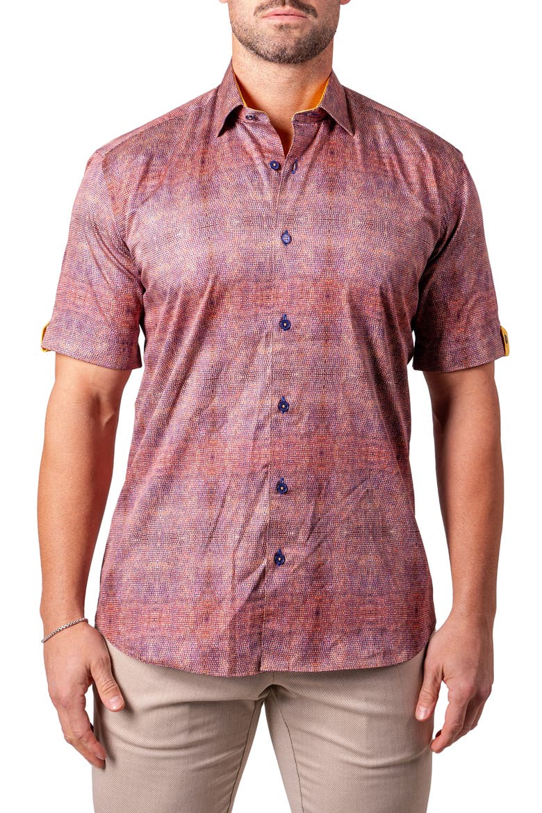 Galileo Resistance2223 Brown Short Sleeve Cotton Button-Up Shirt, Main, color, BROWN