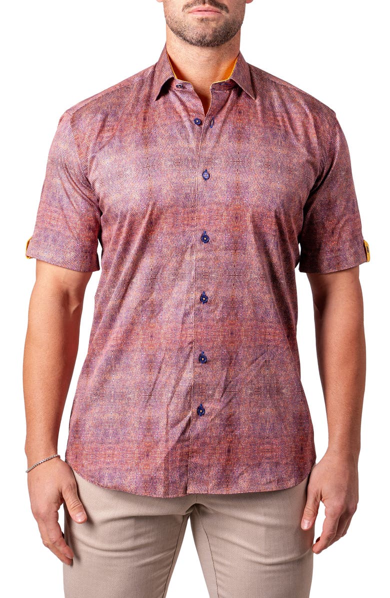 Maceoo Galileo Resistance2223 Brown Short Sleeve Cotton Button-Up Shirt, Main, color, Brown