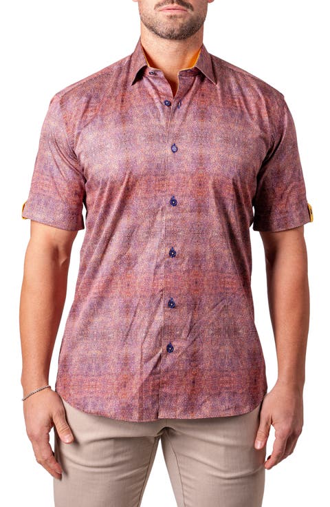 Galileo Resistance2223 Brown Short Sleeve Cotton Button-Up Shirt